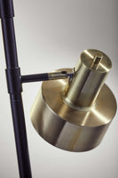Three Light Floor Lamp with Matte Black Pole and Adjustable Antique Brass Metal Shades