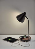 Matte Black Metal Wireless Charging Adjustable Desk Lamp with Walnut Wood Accent