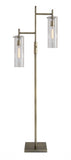 Two Light Modern Floor Lamp Clear Glass Cylinder Shade with Vintage Filament Bulb Antique Brass Metal Pole