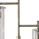 Two Light Modern Floor Lamp Clear Glass Cylinder Shade with Vintage Filament Bulb Antique Brass Metal Pole
