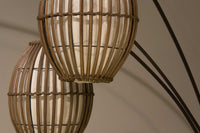 Three Light Arc Lamp in Bronze Metal with Brown Cane Barrel Shape Lanterns