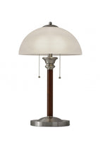 Walnut Wood with Milky Frosted Glass Dome Shade Table Lamp
