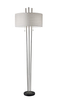 Triple Steel Pole Floor Lamp with Stylish Floating White Fabric Shade Silhouette