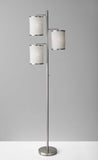 Three Light Floor Lamp Brushed Steel with White Fabric Lanterns