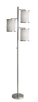 Three Light Floor Lamp Brushed Steel with White Fabric Lanterns