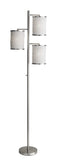 Three Light Floor Lamp Brushed Steel with White Fabric Lanterns