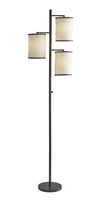 Three Light Floor Lamp Brushed Steel with White Fabric Lanterns