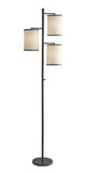 Three Light Floor Lamp Brushed Steel with White Fabric Lanterns