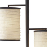 Three Light Floor Lamp Brushed Steel with White Fabric Lanterns