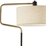 Black Metal Floor Lamp with Brass Adjustable Swing Arm and Drum Shade