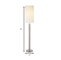 Floor Lamp Brushed Steel Metal Stout Pole with Tall Silk Shade