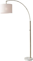 Reading Nook Floor Lamp Antique Brass Arc Arm Adjustable Off White Fabric Shade