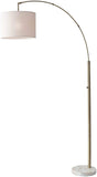 Reading Nook Floor Lamp Antique Brass Arc Arm Adjustable Off White Fabric Shade