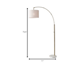 Reading Nook Floor Lamp Antique Brass Arc Arm Adjustable Off White Fabric Shade