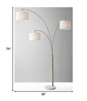 Three Light Floor Lamp Brass Metal Arc Arms