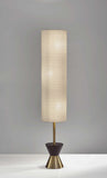 Brass Wood Diabolo Floor Lamp with Tall Textured Beige Shade