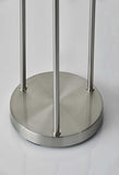 Three Light Floor Lamp in Brushed Steel with Two Clear Storage Shelves