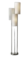 Three Light Floor Lamp in Brushed Steel with Two Clear Storage Shelves