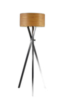 Architectonic Black Wood Tripod Floor Lamp with Rustic Wood Grain Shade