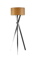 Architectonic Black Wood Tripod Floor Lamp with Rustic Wood Grain Shade