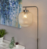 Retro Floor Lamp Brushed Steel Metal with Clear Dotty Glass Shade