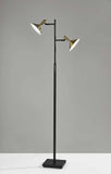 Double Brass Spotlight LED Floor Lamp in Black Metal