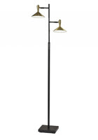 Double Brass Spotlight LED Floor Lamp in Black Metal