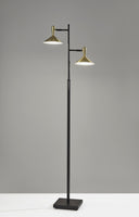 Double Brass Spotlight LED Floor Lamp in Black Metal