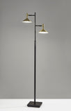 Double Brass Spotlight LED Floor Lamp in Black Metal