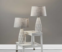 Set of 2 White Ceramic Geometric Base Table Lamp