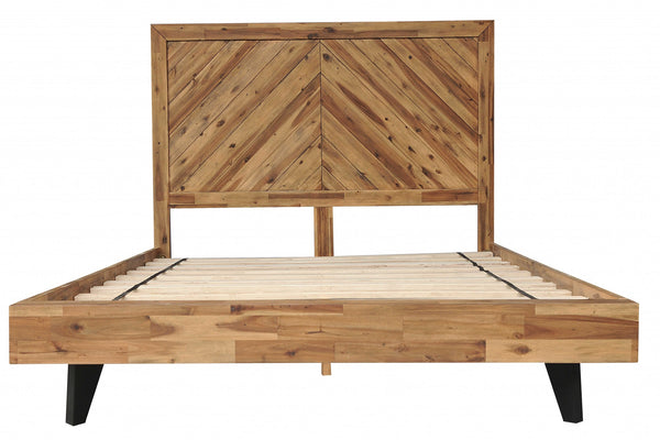 Natural Acacia Wood Modern Metal King Size Bed