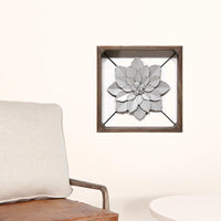 Grey Metal & Wood Framed Wall Flower