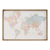 Watercolor World Map Wood Framed Wall Art