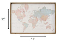 Watercolor World Map Wood Framed Wall Art