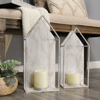 Set of 2 Farmhouse Style Distressed Metal Candleholders