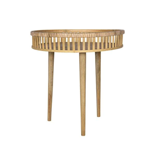 Round Bamboo Rattan Finish End or Side Table