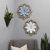 Light Blue Flower Metal and Wood Framed Wall Art