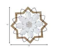 Light Blue Flower Metal and Wood Framed Wall Art