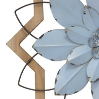 Light Blue Flower Metal and Wood Framed Wall Art