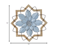 Light Blue Flower Metal and Wood Framed Wall Art