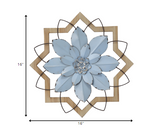 Light Blue Flower Metal and Wood Framed Wall Art
