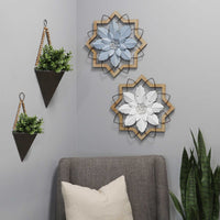 Set of 2 Triangle Metal and Wood Wall Planters