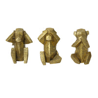Set of 3 Gold Distressed Wise Monkey Sculptures