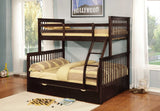 Contemporary Brown Finish Twin over Full Bunk Bed with Trundle