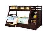 Brown Finish Twin over Twin Staircase Bunk Bed with Trundle and Storage