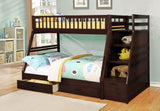 Brown Finish Twin over Twin Staircase Bunk Bed with Trundle and Storage