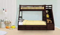 Brown Finish Twin over Twin Staircase Bunk Bed with Trundle and Storage