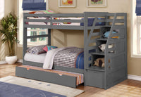 White Finish Twin over Twin Staircase Bunk Bed with Trundle and Storage
