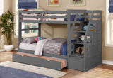 White Finish Twin over Twin Staircase Bunk Bed with Trundle and Storage