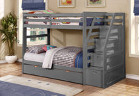 White Finish Twin over Twin Staircase Bunk Bed with Trundle and Storage